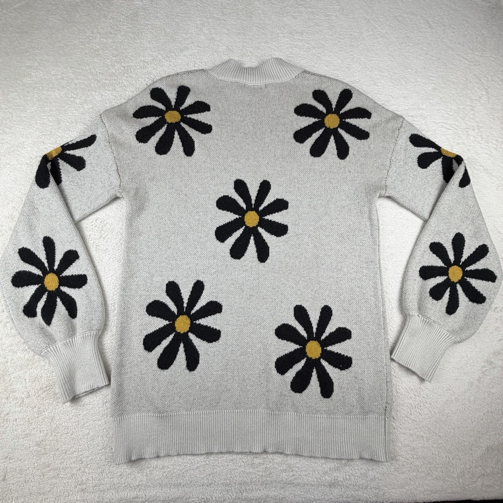 Zeagoo Daisy Floral Knit Sweater Womens M Cream Crewneck Cozy Cottagecore Y2k — image 3 of 8